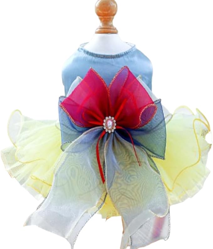 ANIAC Elegant Dog Dress for Small Dogs Girls, Bow Knot Puppy Clothes Female, Cat Princess Tutu Dress, Formal Pet Pary Outfit for Wedding Birthday Valentines (Yellow, Large)