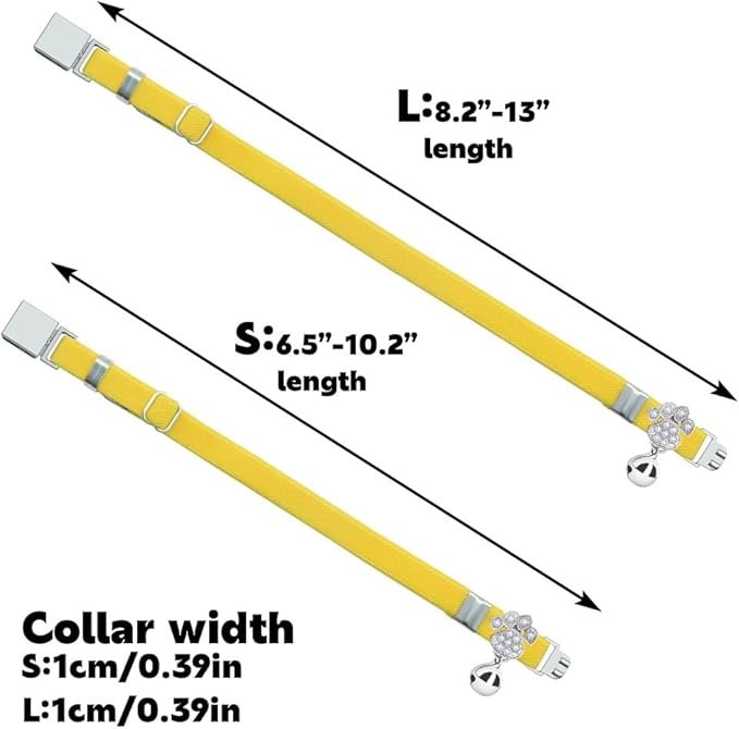 Personalized Safety Elastic Cat Collars with Bell,Laser Customized Stretch Kitten Collars for Girls Boys Cats-Yellow