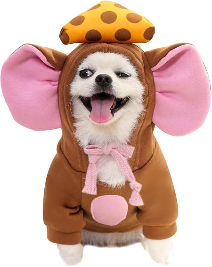 Pet Clothing Dog Transformation Frog Hoodie Autumn and Winter Warm Small Large Dog Method Dou Cat Bullfighting Clothes (Brown Mouse,L)