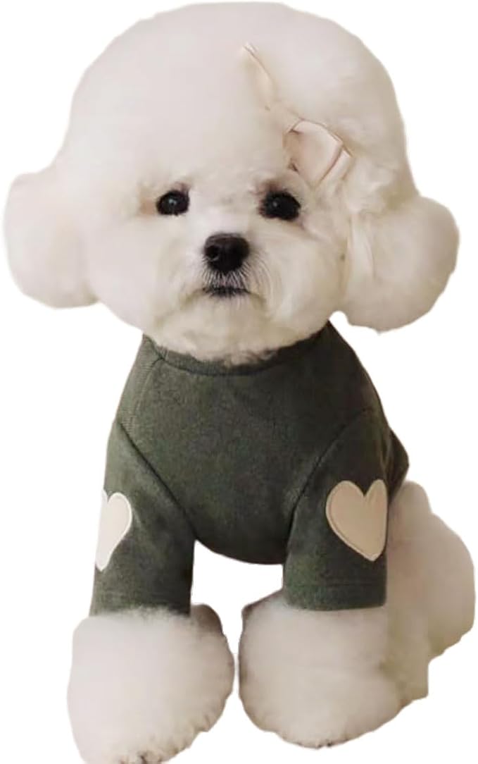 Small Dog Sweaters for Dogs Girls Boys, Heart Love Pattern Puppy Clothes, Puppy Pullover Outfit (Dark Green, Medium)