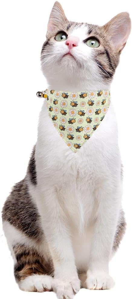 Cat Collar Breakaway with Cute Bow Tie Bandana and Bell Accessories Bee for Kitty Adjustable Safety