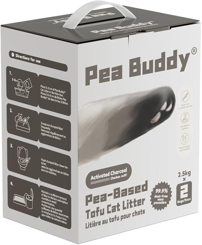 Pea Based Tofu Cat Litter, Dust Free Cat Litter, Low Tracking, and Natural Odor Control, Flushable (2 Bags, Charcoal (Unscented))