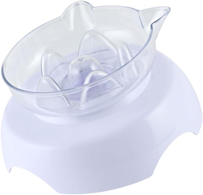 Tilted Cat Food Bowl 15° Raised Plastic Feeder with Neck Protection White Elevated Pet Feeding and Watering Dish for Cats