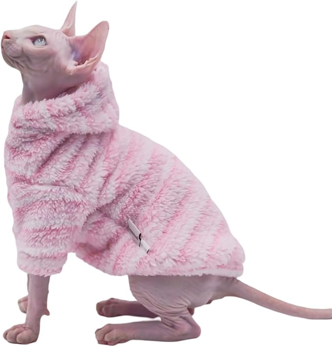 Sphynx Cat Apparel Kitty Clothes Warm Autumn and Winter Hairless Cat Outfits Cat Clothes for Devon Rex Cats, Cornish Cats and Small Cats (Pink, Large)