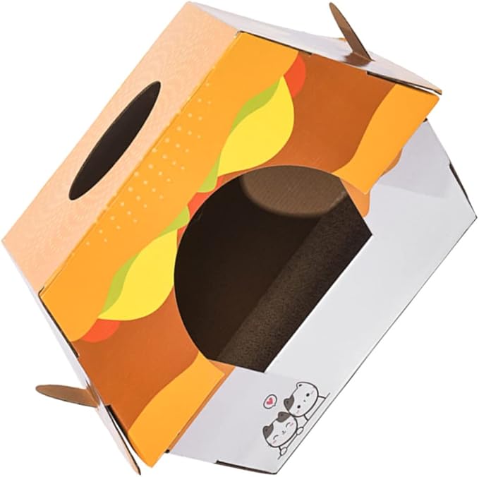 BESTonZON Cat House Hamburger Bed Scratching Board Creative Corrugated Cardboard Toy for Indoor Cats and Stable Design to Prevent Furniture Damage