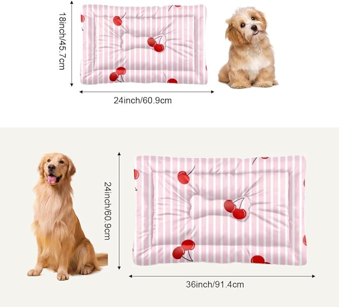 Cute Red Cherries Dog Pet Mat Non Slip Bottom Tough Dog Bed Chew Proof Crate Pad Room Furniture Multi Scenario Multi Model Cat Bed Pad Gift Printed Outdoor 24× 18 Inch