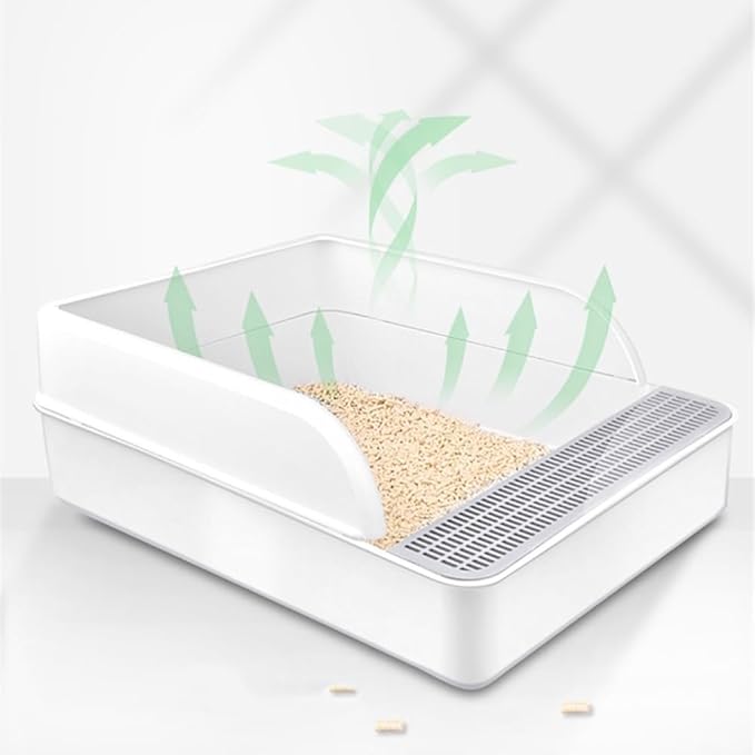 Pet Supplies, Large Open Cat Litter Box with High Sides & Scoop, Tool-Free Assembly