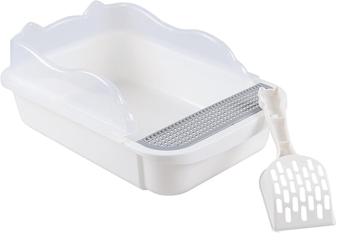 1-Pack Anti Splash Pet Litter Box with Frame, Open Top Cat Litter Box with Scoop, White