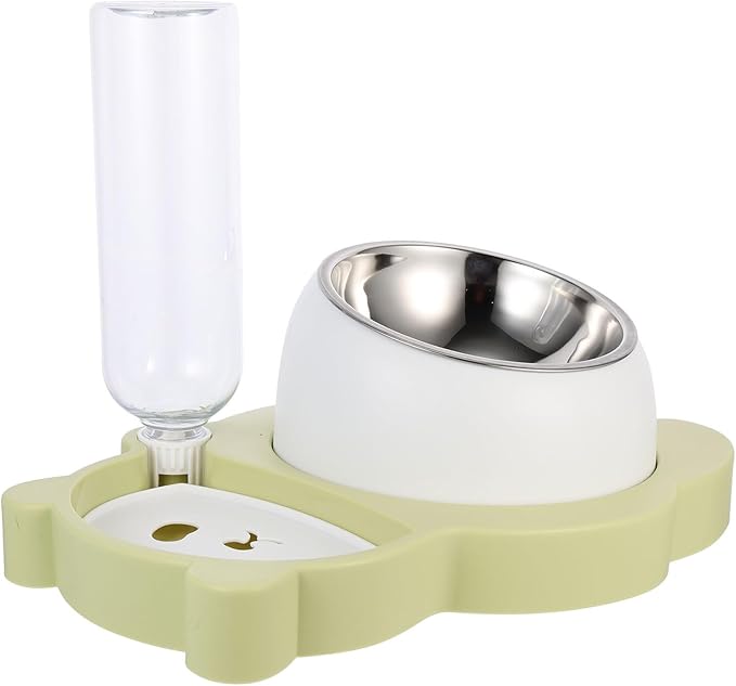 Kisangel Pet Cage Food Dispenser and Multi-Function Cat Food Bowl with Stainless Steel Non-Slip Base, Fresh Green, Suitable for Cats and Dogs Feeding and Watering