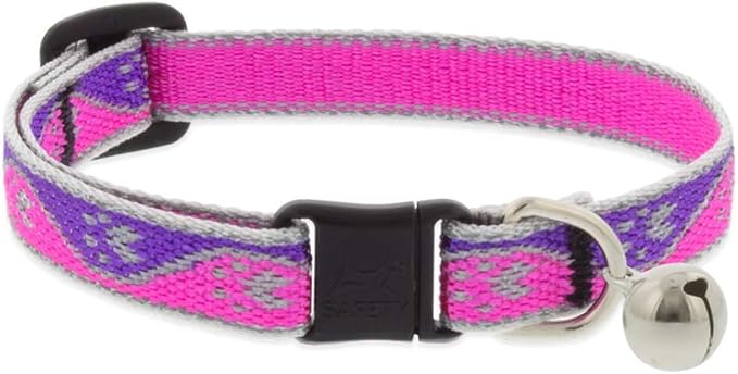 Lupine Reflective Cat Safety Collar with Bell 1/2" Wide Pink Paws Adjusts 8" to 12"