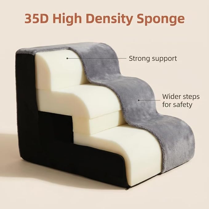 Dog Stairs for Small Dogs，35D Pet Stairs Steps 15” H with Durable Non-Slip Waterproof Fabric Cover, Slope Stairs to Bed for Small Dogs and Cats or Pets Joints, 3 Step Dog Ramp for Couch and Bed