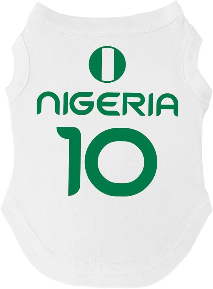 Nigeria Flag Soccer Jersey Style Dog Tee Shirt | Sleeveless Breeds | International Soccer | Game Day |White, 6X-Large 1792