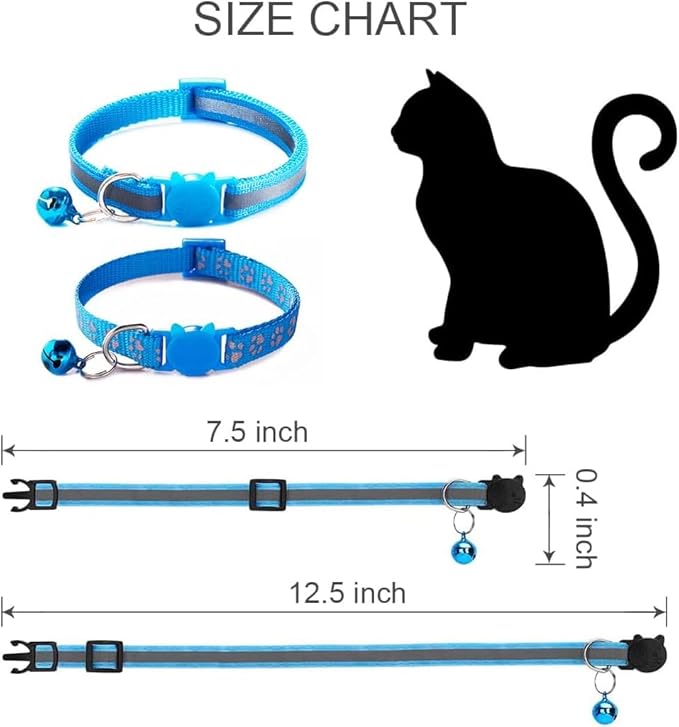 2 Pack Cat Collar with Bells, Hot Pink Claw Print Reflective Kitten Collars Breakaway Safety Buckle Adjustable for Girl and Boy Kitty Pets