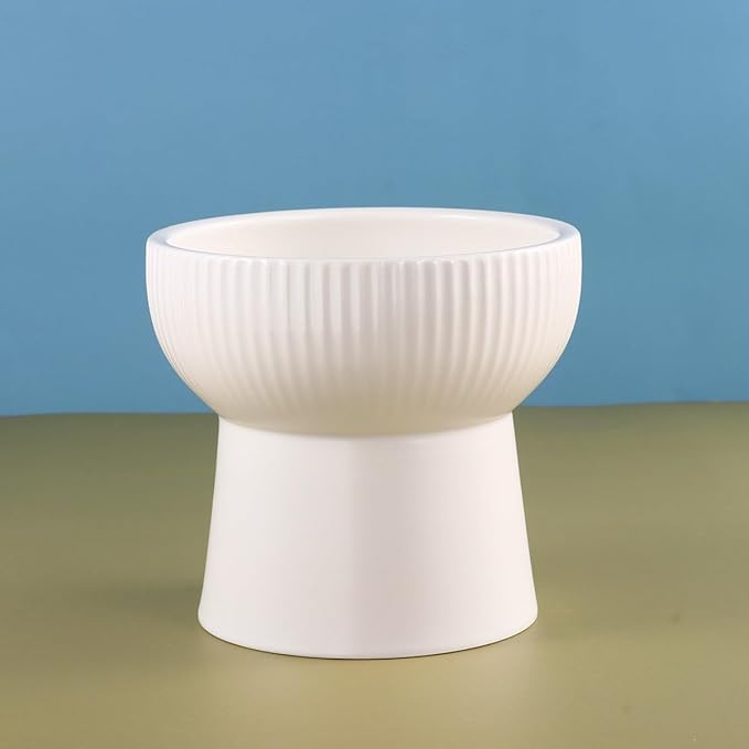 BESTYASH Pet Raised Feeding Bowl Ceramic High Feet Feeder White Elevated Pet Food Dish for Cats and Dogs Suitable for Feeding and Watering