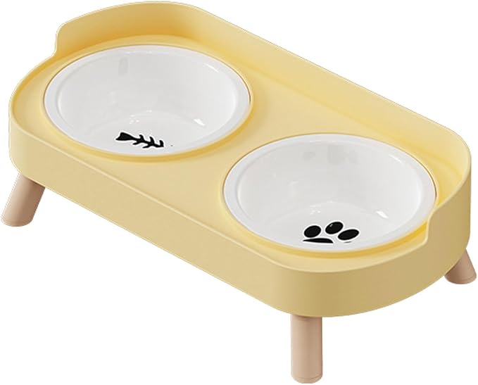 Elevated Double Bowl Ceramic Pet Food Bowls Nonslip Base Feeding Watering Dishes for Dog Cats Scratch Design Scratch Ceramic Pet Bowl