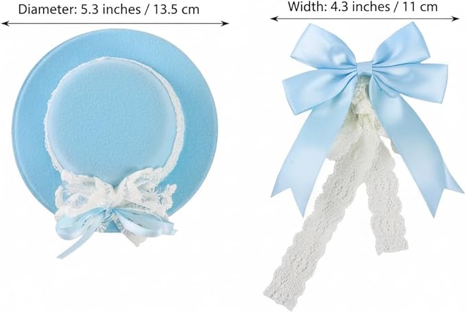 Lovelyshop Pet Bonnet Hat and Bowtie Set for Small Dogs Cats Puppy Kitten, Light Blue, Lace Vintage Spring Summer Style, Adjustable Tie