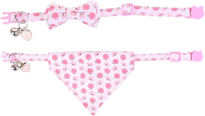 Cat Collar Breakaway with Cute Bow Tie Bandana and Bell Fruits Accessories for Kitty Adjustable Safety