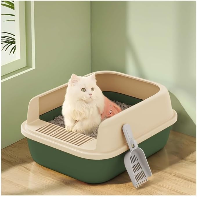Pet Supplies, Semi-Open Cat Litter Box with High Sides, Anti-Splash & Easy to Clean(Green,Medium)