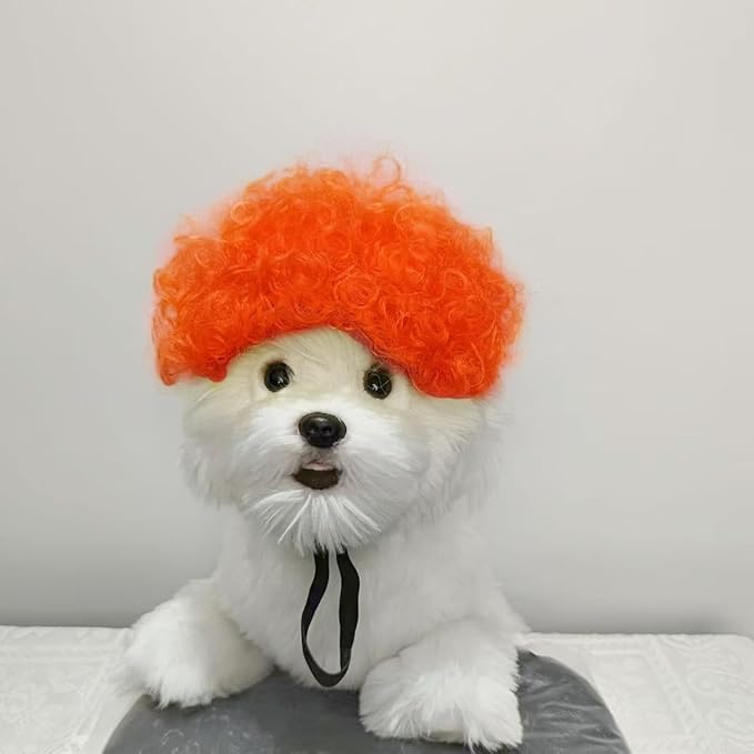 Psivika Pet Wigs Funny Dog Cat Cosplay Wig Pet Costume Cat Cosplay Decoration for Halloween, Christmas, Parties, Festival (Orange)