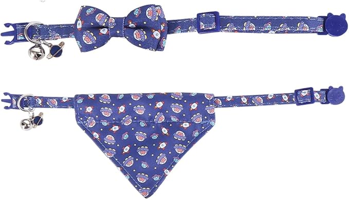Cat Collar Breakaway with Cute Bow Tie Bandana and Bell Universe Accessories for Kitty Adjustable Safety