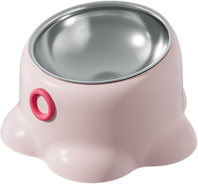 Gralara Tilted Cat Feeder Bowl, Feeding Dish Home Indoor Watering Versatile Food Dispenser, Removable Stainless Steel Bowl for Puppy, Pink