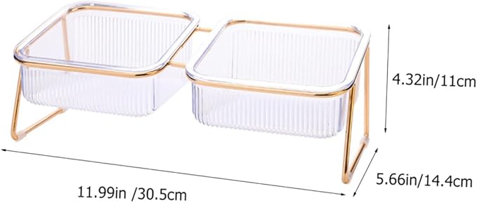 Elevated Double Raised Cat Bowl with Metal Stand Tilted Design for Neck Protection, High Foot Pet Feeder for Cats and Small Dogs, Easy-Clean Feeding and Watering Dish