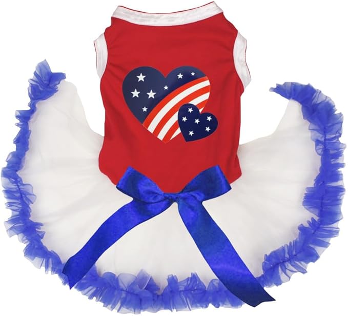 Petitebella USA Twins Heart Puppy Dog Dress (Red/White Blue, Large)