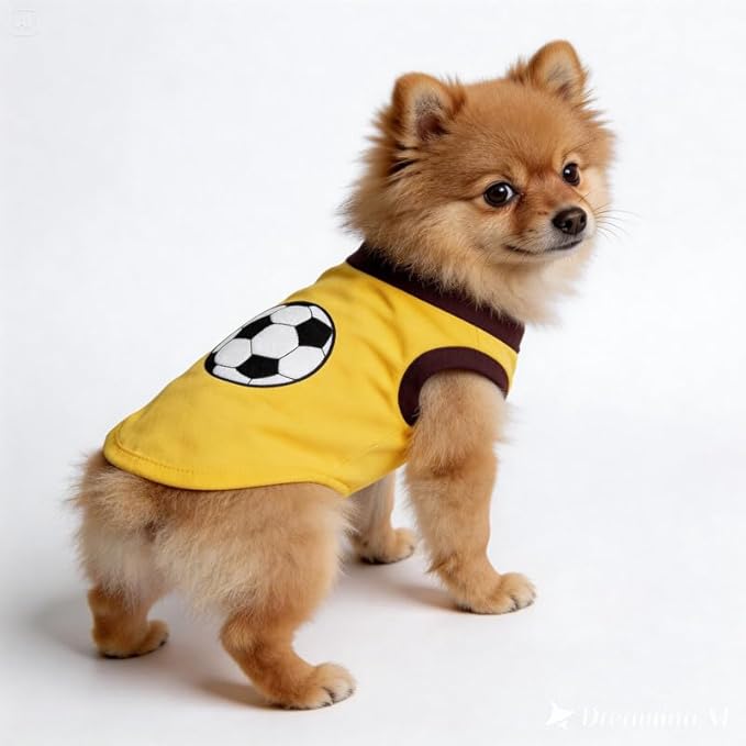 Petitebella Soccer Dog Shirt - Sporty Puppy T-Shirt with Soccer Ball, Breathable Soft Cotton Pet Clothes for Small Dogs Cats, Lightweight Summer Vest Apparel for Game Day Training (Yellow, XX-Large)