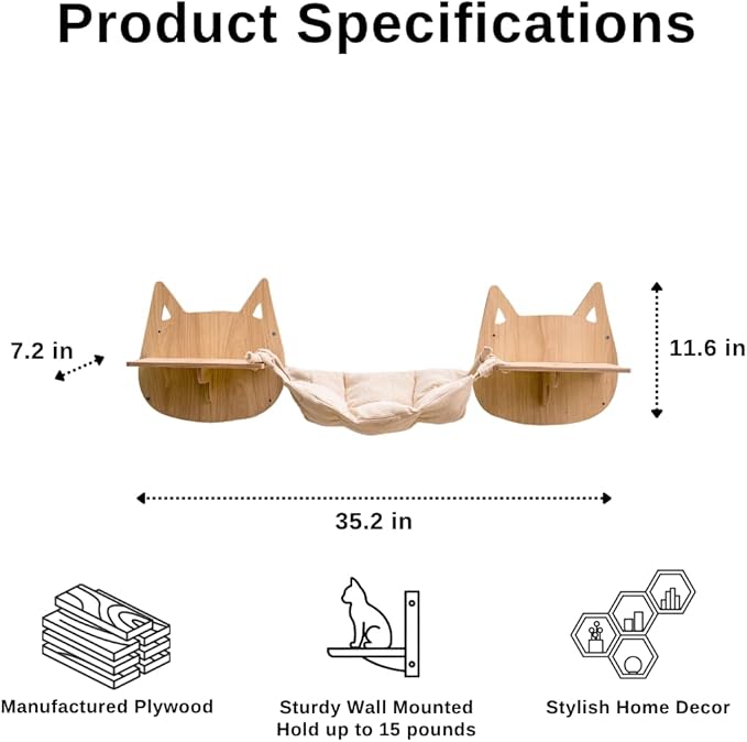 Personalized Cat Hammock Cats Face Shaped, Custom Name Hanging Hammock with 2 Cat Shelves, Wall Mounted Cat Window Perch, Cat Bed for Playing Sleeping Scratching