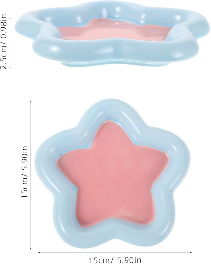 Uonlytech Ceramic Pet Food Bowl and Shallow Dog Dish Whisker-Friendly Small Star-Shaped Plate for Kittens and Small Dogs Feeding and Watering