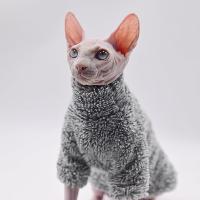 Sphynx Cat Apparel Kitty Clothes Warm Autumn and Winter Hairless Cat Outfits Cat Clothes for Devon Rex Cats, Cornish Cats and Small Cats (Black, X-Small)