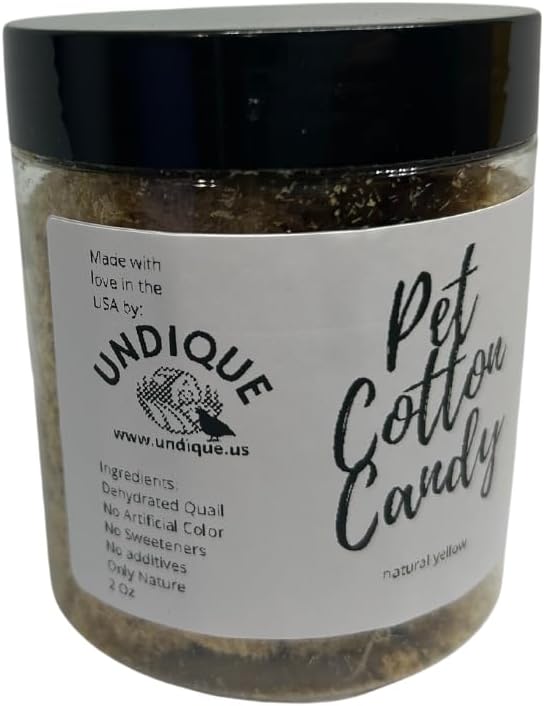 Undique Pet Cotton Candy - All Natural Protein-Rich Fluffy Treat for All Pets, one Ingredient only - Food Topper for picky Eaters or gourmets. Made from Premium Quail Meat