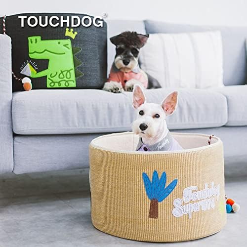 Pet Life ® Touchcat 'Clawver Nest' Rounded Kitty Scratcher Furniture Cat Bed Lounger with Scratching Exterior Shell and Built-in Hanging Teaser Cat Toy