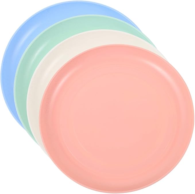 Amosfun 4pcs Shallow Cat Bowls Set, Sturdy Pet Food Plates 20cm, Wide Flat Round Dishes for Small and Short-Legged Cats, Multi-Color Feeding and Watering Supplies