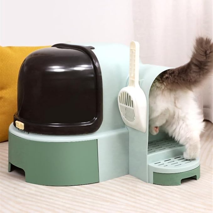 Pet Supplies, Extra Large Enclosed Cat Litter Box with Scoop, Splash-Proof Drawer Design(Green)
