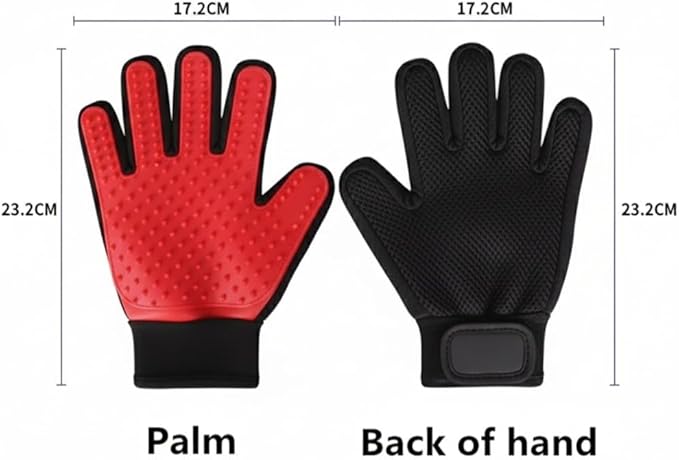 Pet Grooming Gloves, Deshedding Hair Removal Brush Mitt for Dogs and Cats, Black and Blue, Pair (Red)