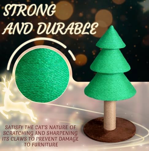 VINGLI 31.5in Christmas Tree Cat Scratcher, Green Cat Scratching Post for Indoor Cats, Large Sisal Cat Scratching Tree Tower with Soft Fleece Base, Stable Cat Tree for Kittens & Adult Cats
