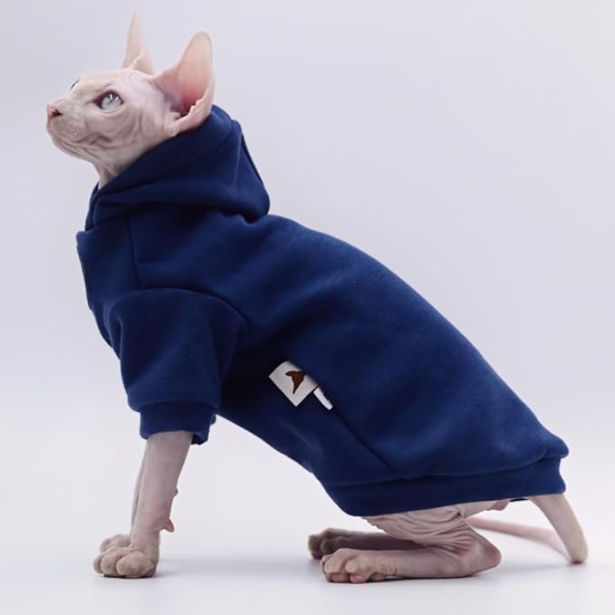 Sphynx Cat Clothes - Thick Warm Stretchy Soft Cat Hoodie & Vest for Hairless Devon, Cornish, Peter Bald Kittens (Medium)