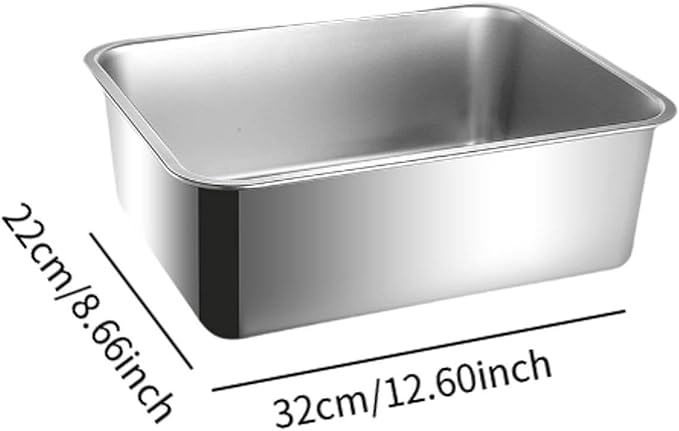 Stainless Steel Cat Litter Box Large Anti Splashing Non Stick Litter Tray Sand Container for Indoor Cats Kitten Toilet- Height 15cm