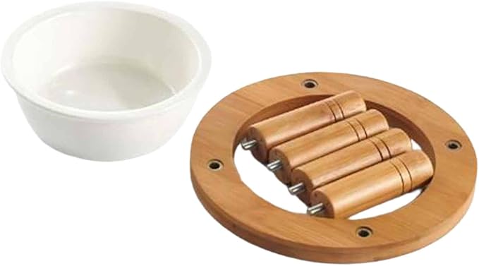 Elevated Cat Bowl Ceramic Bowl Feeder Bamboo Wood Stand Whisker Water Dish Removable Easy to Clean Suitable for Small Animals, 16.2cmx16.2cmx8.8cm