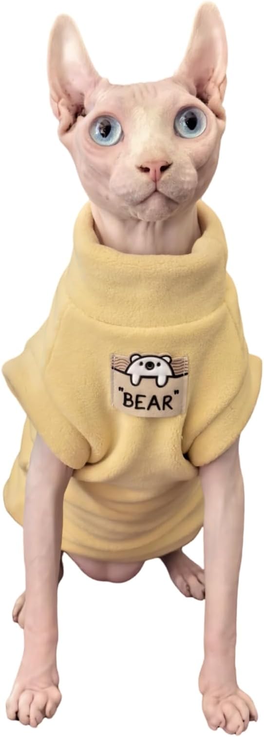 Sphynx Cat Clothes Hairless Cat Warm Fleece Vest Elastic Winter Sweater Outfit, Pet Clothes for Sphynx Cat Coat for Cats and Small Dogs Apparel, Hairless cat Shirts Sweaters (Yolk, X-Large)