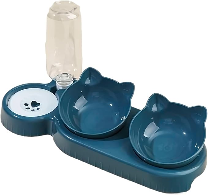 Pet Bowls with Water Feeder, 3 in 1 Design Tilted Cat and Food Bowl Set