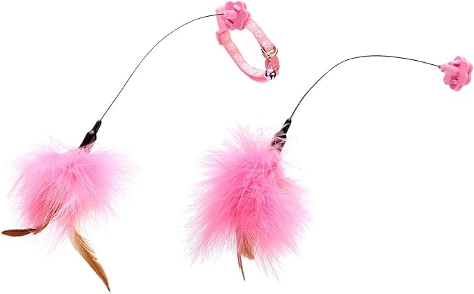 Jowxsx Pink Teasing Collars Funny Kitten Automatic Toy with Feather Decoration Relieve Boredom Supplies Cat Feather Toys Cat Amusing-Collar Hands-Free Toy