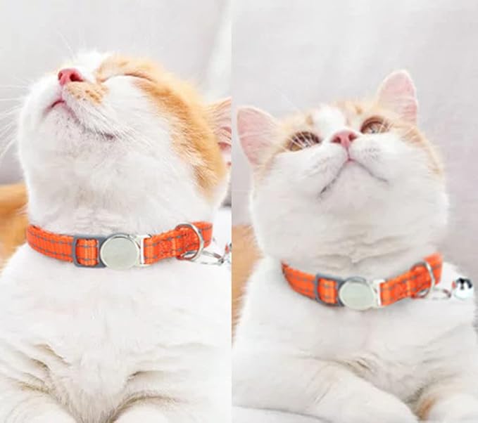 Orange Cat Bell Collar Reflective, Soft Nylon Break Away Kitten Collar with Bells, Breakaway Puppy Collar for XXS Xs Small Dogs, Neck 7-11 Inch