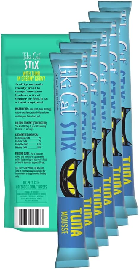 Tiki Stix Wet Mousse Single Serve Lickable Treats | All 6 Flavors | 36 Stix in Total | Bundle with Toy and Booklet