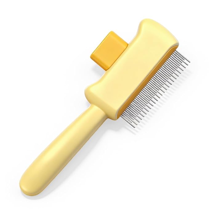 Cat Self Cleaning Pet Hair Removal Comb, Cat Grooming Brush With Long Short Stainless Steel Metal Teeth, Pet Grooming Brush For Home, Portable Cat And Dog Grooming Comb For Travel (Yellow)
