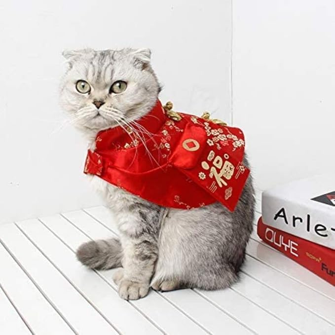 Cat Clothes,New Year's Cloak Dog Clothes Red Pet Cheongsam Cloak Clothes for Cats Small Dogs Puppy(Red,XS)