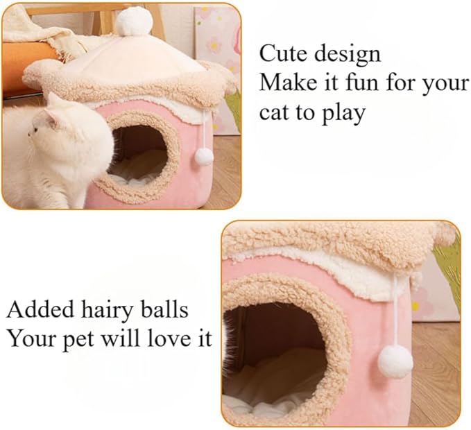 Cozy Princess-Themed Pet House for Cats & Dogs - Warm Polyester Easy Assembly Perfect for Fall/Winter Warm Cat Bed(Brown,15.7''X15.7''X15.7'')