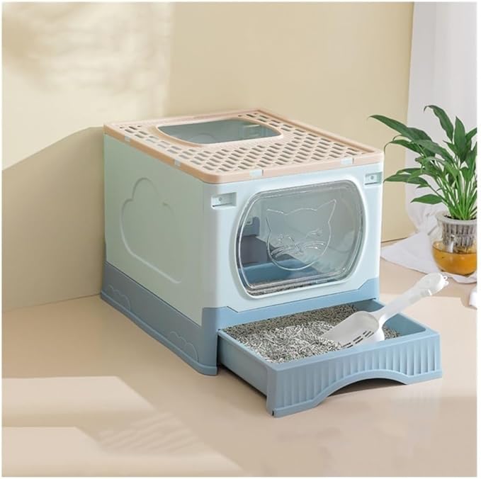 Pet Supplies, XL Foldable Cat Litter Box with Lid, Top Entry for Big Cats, Easy Clean