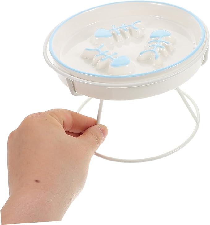 Raised Cat Bowl Food Feeding Station Slow Eating Ceramic Cat Dish with Elevated Stand Pet Feeder for Small and Kittens